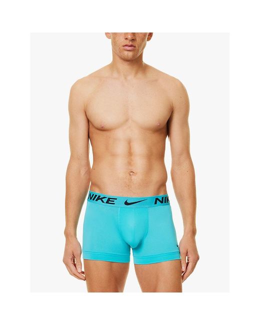 Nike Blue Logo-Waistband Pack-Of-Three Stretch-Cotton Trunks for men