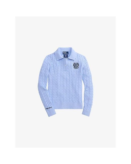 Polo Ralph Lauren Blue X Wimbledon Cable-Knit Cotton Jumper