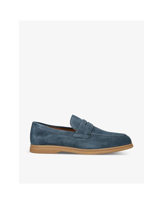 Doucal's Blue Wash Suede Penny Loafers for men