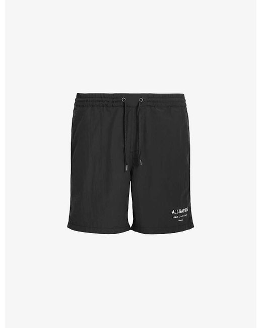 AllSaints Black Underground Logo-print Recycled-polyamide Swim Shorts X for men