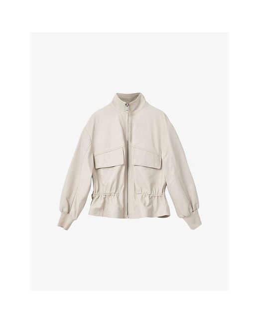 AllSaints Natural Flor Funnel-Neck Leather Jacket