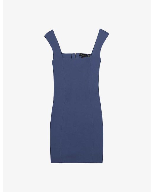 Ted Baker Blue Imojen Square-neck Slim-fit Stretch-knit Midi Dress