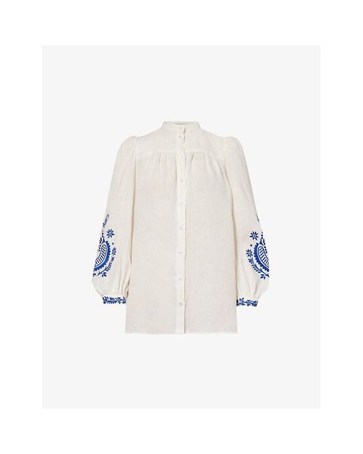 Weekend by Maxmara White Carnia Brand-embroidered Regular-fit Linen Shirt