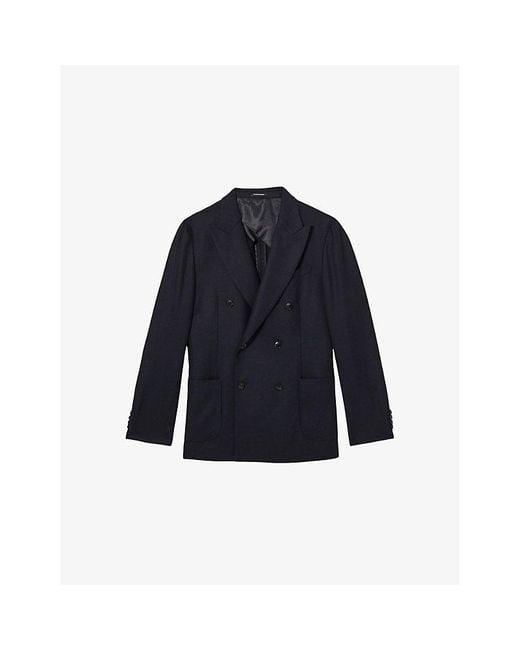 Reiss Blue Club Double-Breasted Wool-Blend Blazer for men
