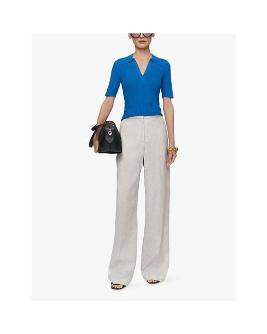 Joseph Blue Aliane Open-Collar Crinkle Woven Top