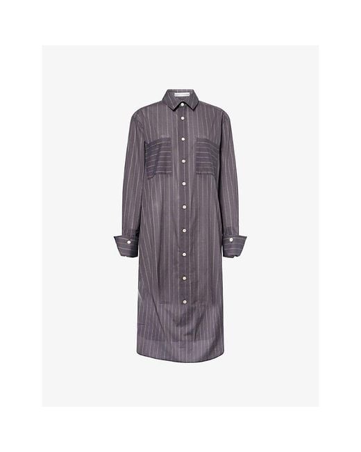 Palmer//Harding Purple Ease Striped Longline Cotton Shirt