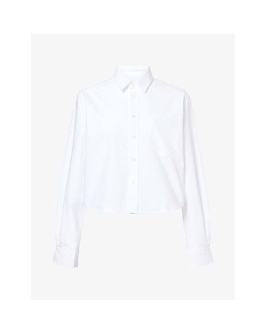 AMI White Logo-Embroidered Cropped Cotton Shirt