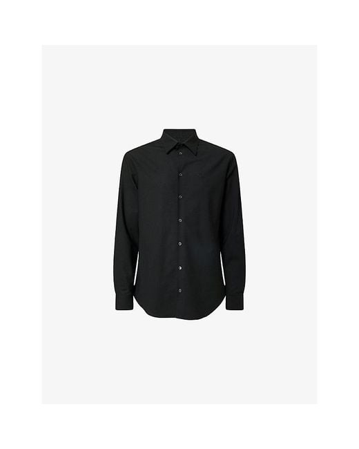 Emporio Armani Black Logo-Embroidered Wool-Blend Shirt for men