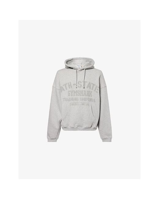 GYMSHARK Gray Collegiate Relaxed-Fit Cotton-Jersey Hoodie for men