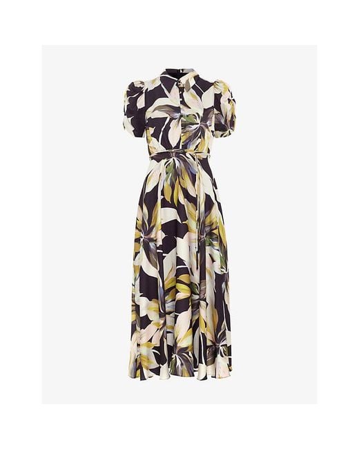 Phase Eight Metallic Bella Floral-Print Midi Shirt Dress