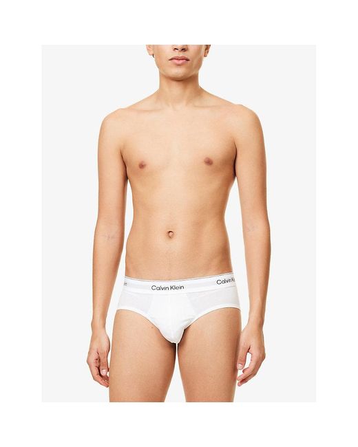 Calvin Klein White Icon Logo-Waistband Pack Of Three Stretch-Cotton Hip Briefs for men