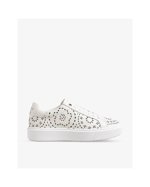 Ted Baker White Cwisp Laser-cut Platform Leather Low-top Trainers