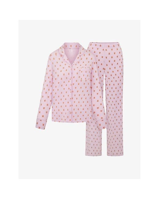 Skims Pink Gingerbread-Print Stretch-Jersey Pyjamas