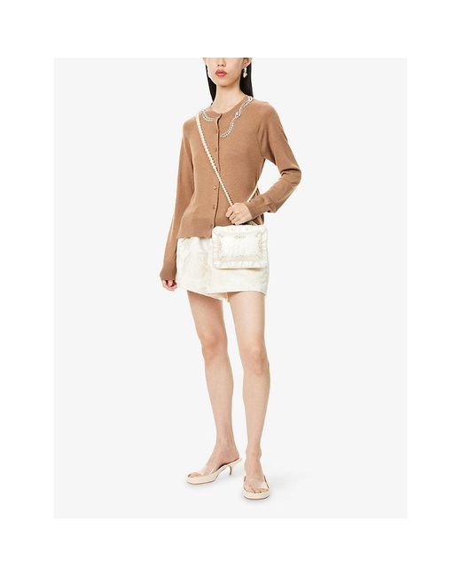 Simone Rocha Natural Crystal-Embellished Merino Wool-Blend Cardigan