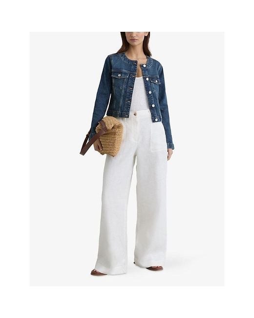 Reiss Blue Medora Round-Neck Denim Jacket