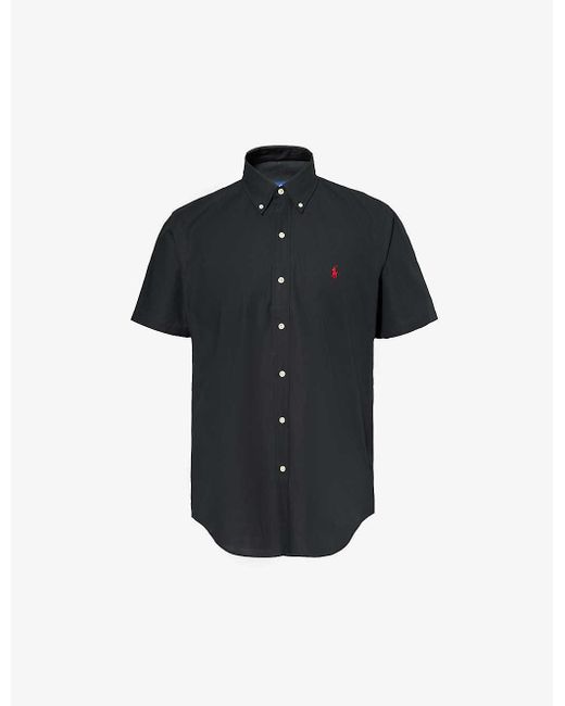 Polo Ralph Lauren Black Logo-embroidered Custom-fit Short-sleeve Cotton Shirt for men