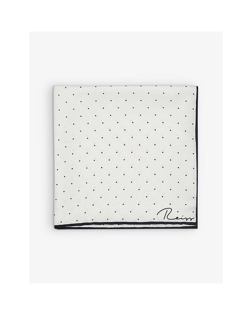 Reiss Gray Liam Polka-Dot Logo-Print Silk Pocket Square for men