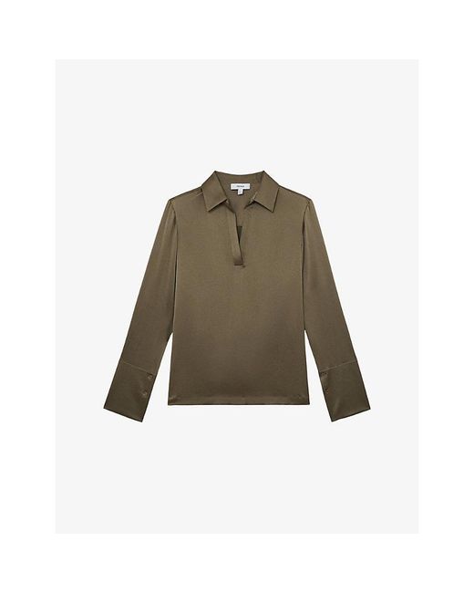Reiss Green Marina Open-Collar Silk Blouse