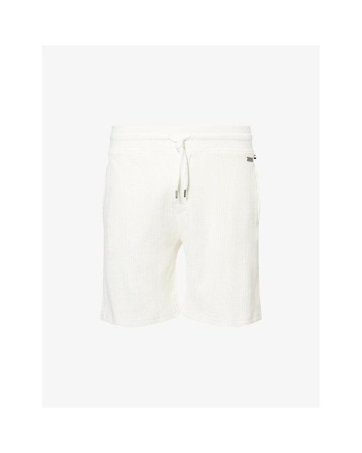Boss White Structure Waffle-Texture Cotton-Blend Shorts for men