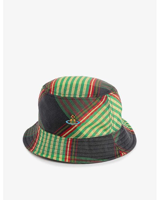 Vivienne Westwood Green Logo-embroidered Tartan-pattern Cotton And Linen-blend Bucket Hat