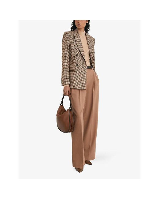 Reiss Brown Willow Houndstooth Double-Breasted Wool Blazer