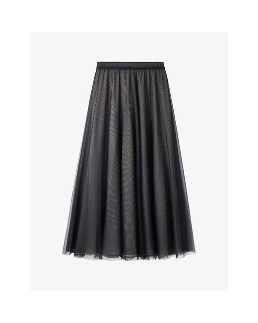 The White Company Black Elasticated-Waistband Flared-Hem Tulle Midi Skirt