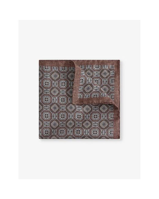 Reiss Gray Rocco Medallion-print Silk Pocket Square for men