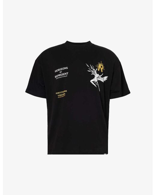 Represent Black Icarus Graphic-print Cotton-jersey T-shirt for men