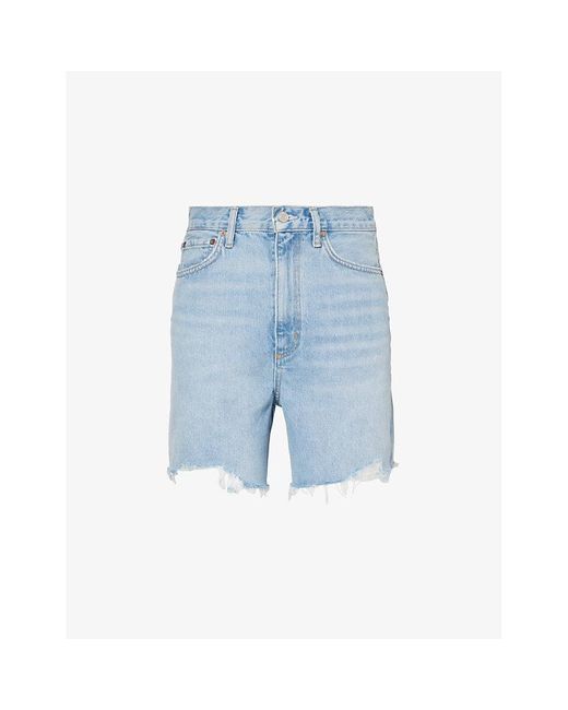 Agolde Blue Stella High-rise Organic And Recycled-cotton Denim Shorts