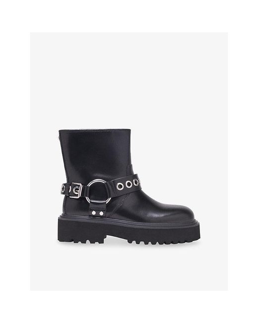 Maje Blue Buckle-Embellished Leather Ankle Boots