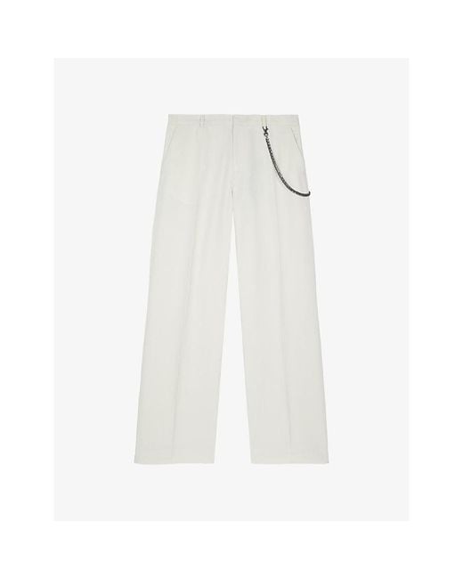 The Kooples White Wide-Leg Chain-Belt Cotton-Blend Trousers for men