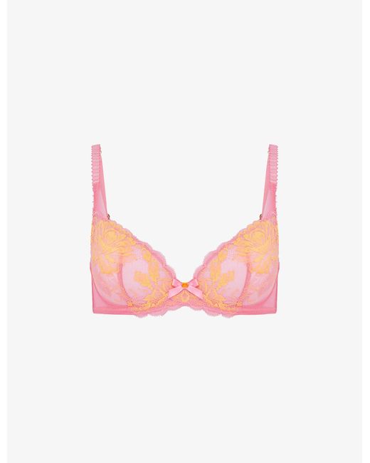 Agent Provocateur Lace Yara Floral-embroidered Stretch-mesh Bra in Pink ...