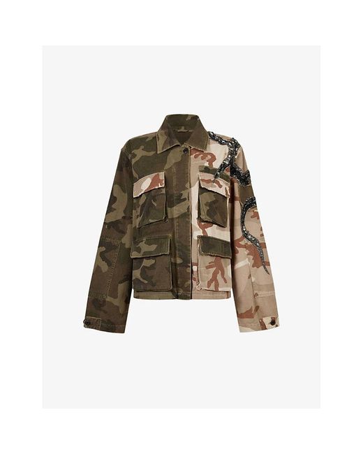 AllSaints Multicolor Finch Shoulder-embellished Camouflage Cotton Jacket