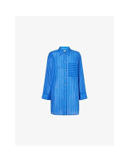 ME+EM Blue Striped Cotton Beach Shirt