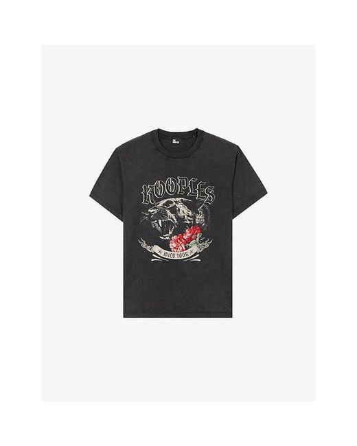 The Kooples Black Graphic-Print Relaxed-Fit Cotton T-Shirt