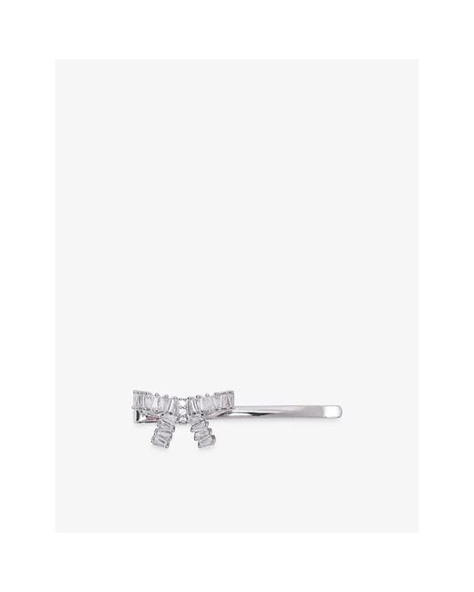 Maje White Bow Rhinestone-Embellished Brass Hair Clip