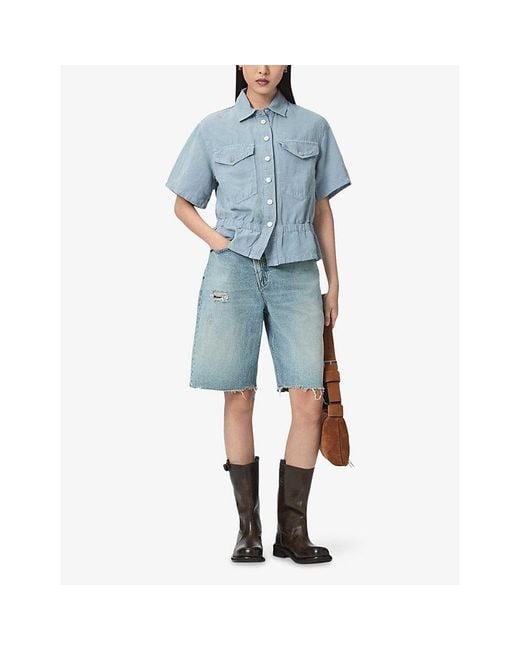 AllSaints Blue Tove Short-Sleeved Lyocell And Linen Shirt