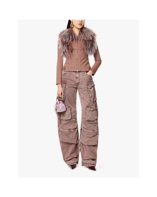 The Attico Brown Cargo-Pocket Wide-Leg Cotton Trousers