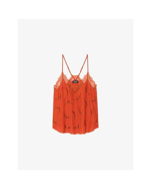 Zadig & Voltaire Red Christy Rhinestones-Embellished Silk Camisole