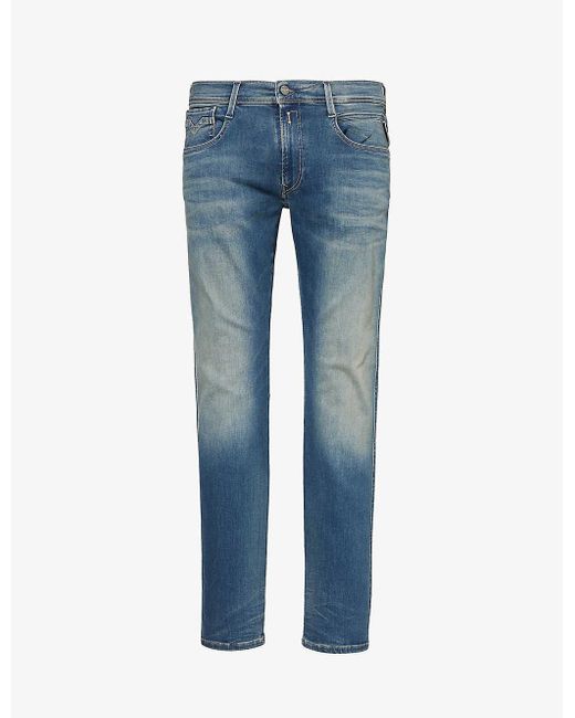 Replay Blue Anbass Slim-leg Mid-rise Stretch-denim Jeans for men