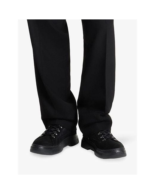 HUGO Black Lace-Up Suede And Canvas Boots for men