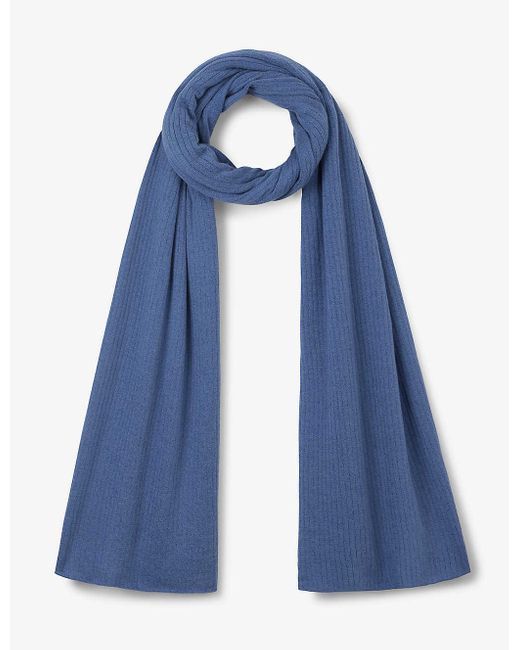 The White Company Blue Ribbed Linen And Cotton Scarf