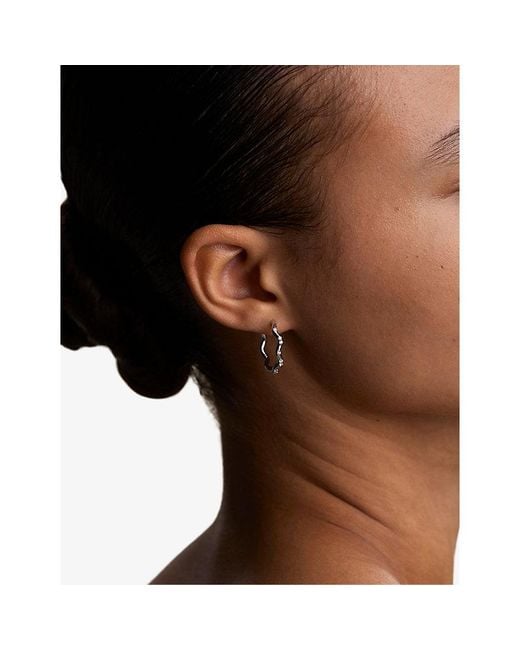 Astrid & Miyu White Ripple Crystal-Plated Sterling Hoop Earrings