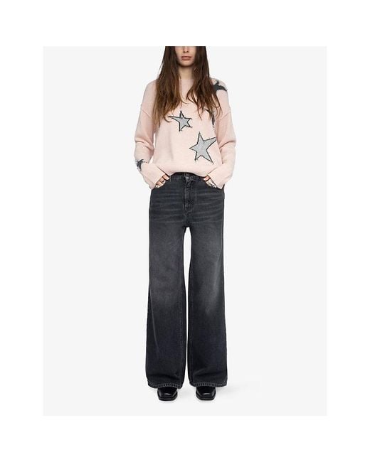 Zadig & Voltaire Pink Markuz Star-Motif Cashmere Jumper