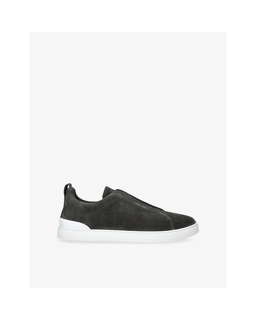 Zegna Black X3 Triple Stitch Secondskin Shearling Leather Low-Top Trainers for men