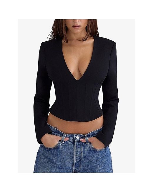 House Of Cb Black Danya Hourglass Corset Stretch-Woven Top