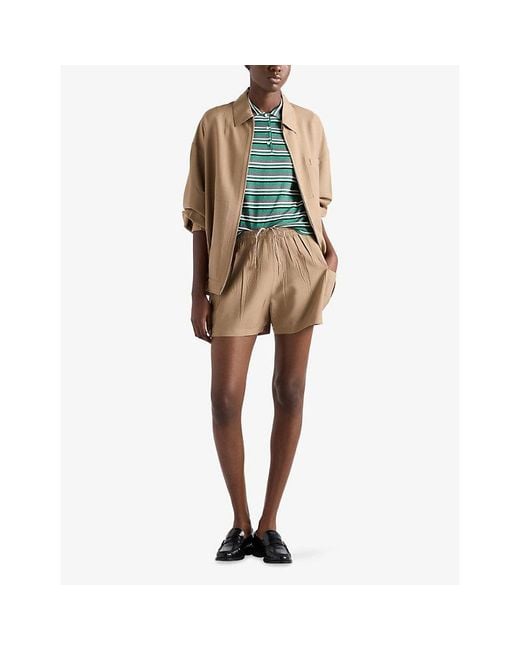 Prada Green Stripe-Print Short-Sleeve Cotton Polo Shirt