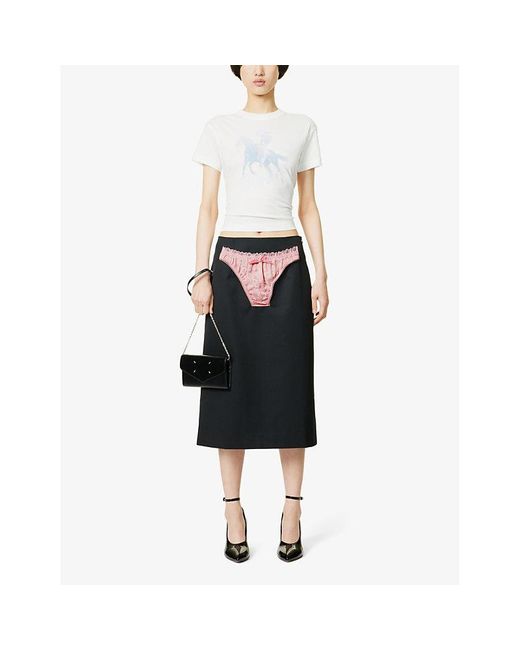 VAQUERA Black Panty Brief-embellished Mid-rise Wool-blend Midi Skirt