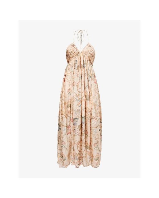 Zimmermann Natural Roselight Halter Linen Maxi Dress