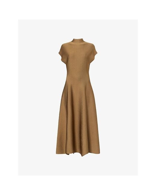 Khaite Natural Lyra Stand-Collar Knit Midi Dress